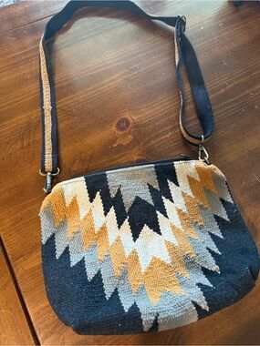 Woven Chevron Crossbody Bag in Black, Gray & Mustard